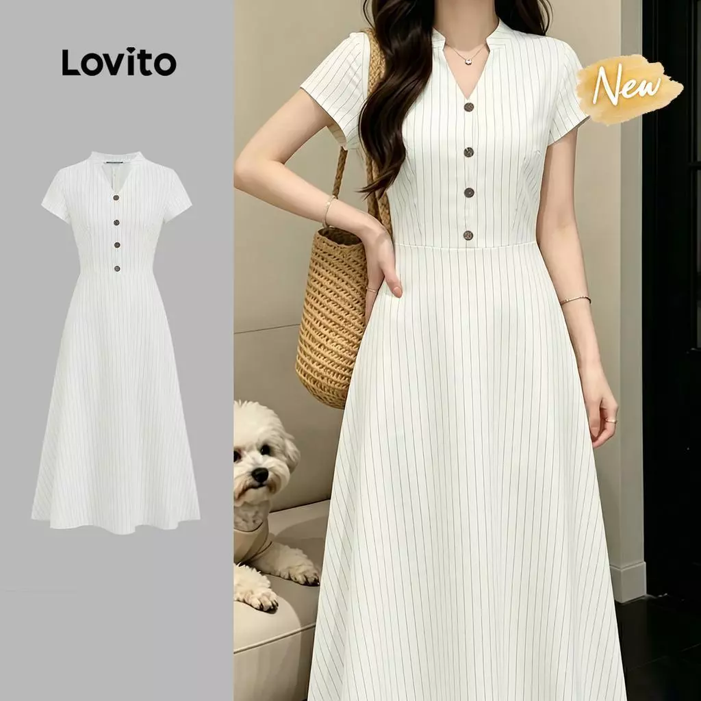 (New Arrival) Lovito ชุดเดรสลําลองลายดอก สไตล์สบายๆ สําหรับฤดูใบไม้ผลิ/ฤดูร้อน สีแอปริคอต สําหรับผู้หญิง ทำงาน เกาหลี อินเทรนด์ L200AD014