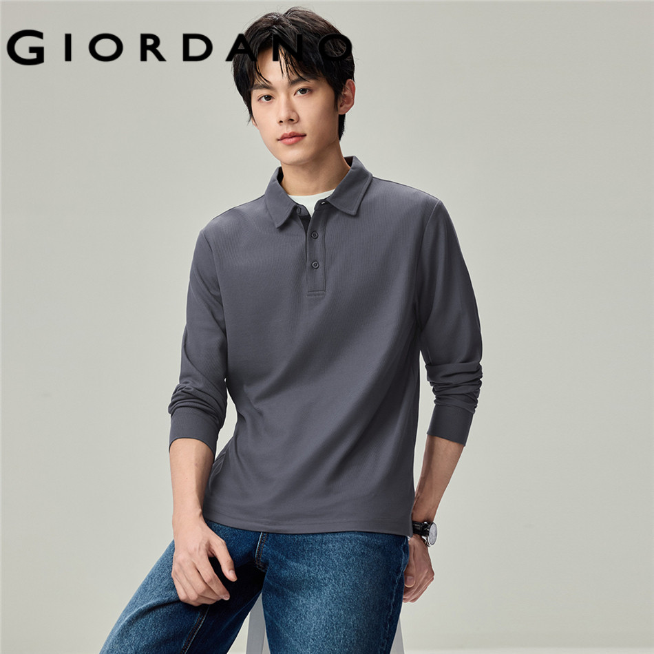 GIORDANO MEN Contrast placket long sleeve pique polo shirt 13016622