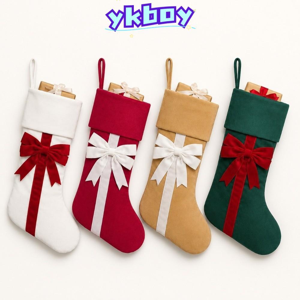 YKBOY กํามะหยี่ Bow Tie Christmas Stocking, พับริบบิ้นกระเป๋าคริสต์มาส, Holiday Party Christmas Stoc