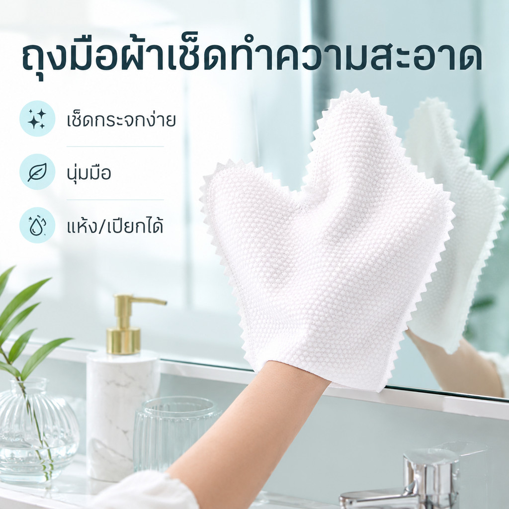 ขายดีในบ้าน ถุงมือเช็ดทำความสะอาด แพ็ก 2 ชิ้น เช็ดฝุ่น คราบมัน รอยนิ้วมือ ผ้าไม่ทอหนานุ่ม ใช้ได้ทุกวัน คุ้มค่าดี