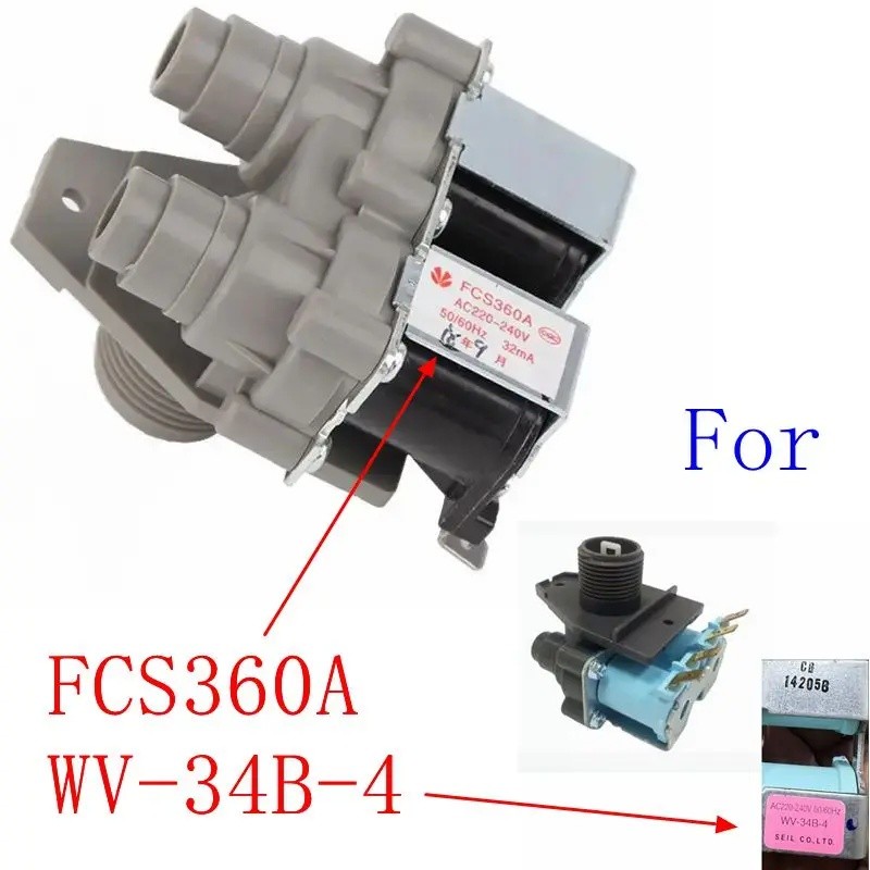 1 ชิ้นเครื่องซักผ้าน้ําเข้าโซลินอยด์วาล์วสองหัววาล์วน้ําเข้าส่วน FCS360A สําหรับ WV-34B-4
