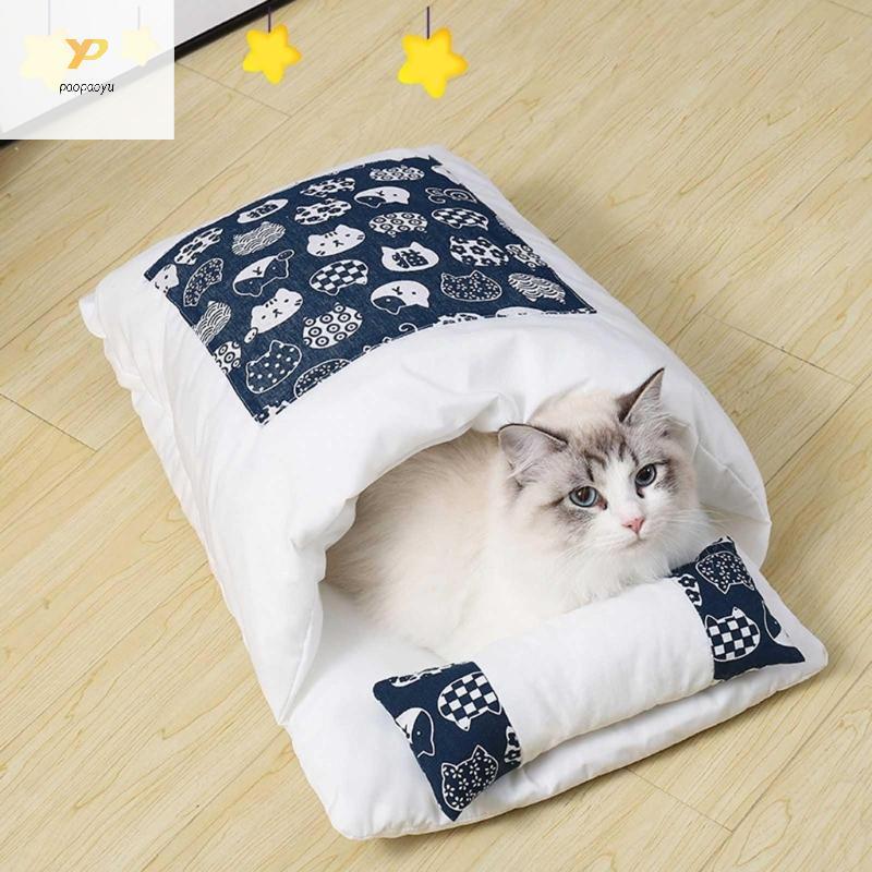 PPY ถุงนอนแมวถ้ําสัตว์เลี้ยงเตียง Self Warming Mat House พร้อมหมอนสําหรับแมวในร่ม
