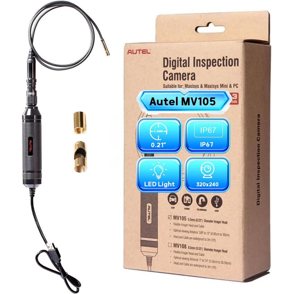 Autel MaxiVideo MV105 กล้องตรวจสอบ, USB Digital Waterproof Borescope, 39.37 สายแบบยืดหยุ่นกล้องเอนโด