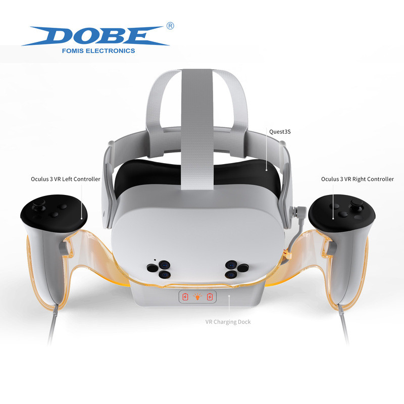 แท่นชาร์จและจัดเก็บ DOBE พร้อมไฟสำหรับคอนโทรลเลอร์ชุดหูฟัง VR รุ่น Quest2/Q3/Q3S