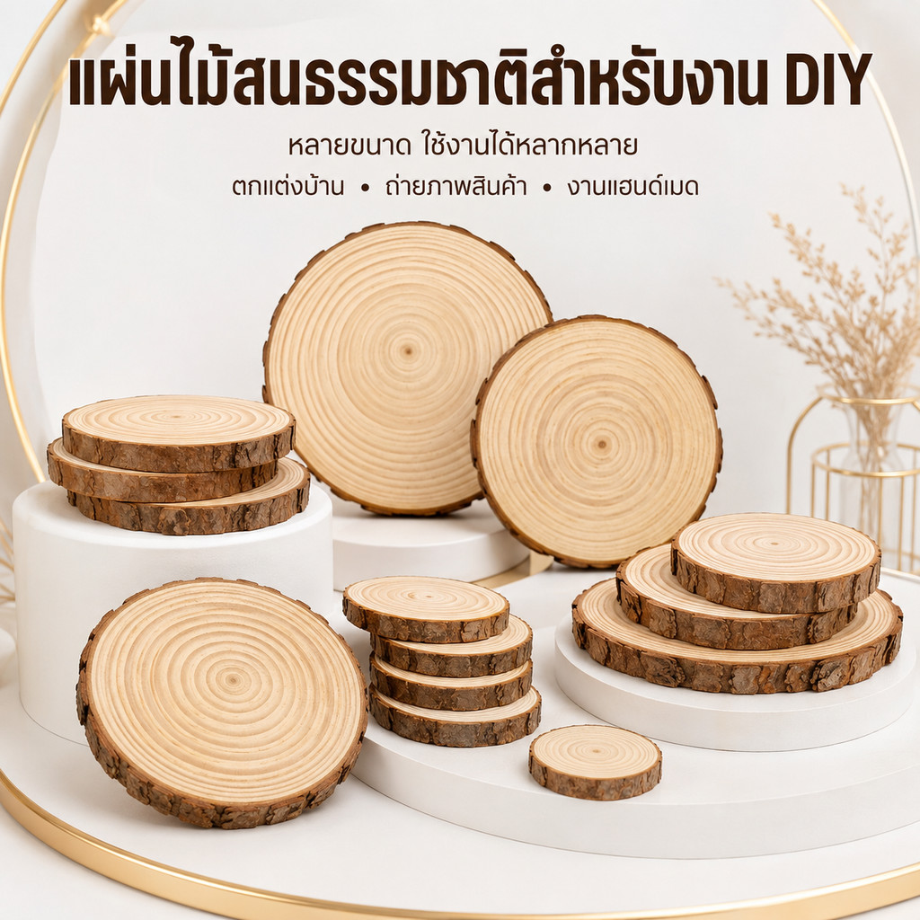 พร้อมเพนต์และวาดรูป แผ่นไม้สนธรรมชาติผิวเรียบ ลายวงปีชัด ขอบเปลือกสวย ทำงาน DIY ของตกแต่ง ส่งไว พร้อมส่งไทยดีมาก
