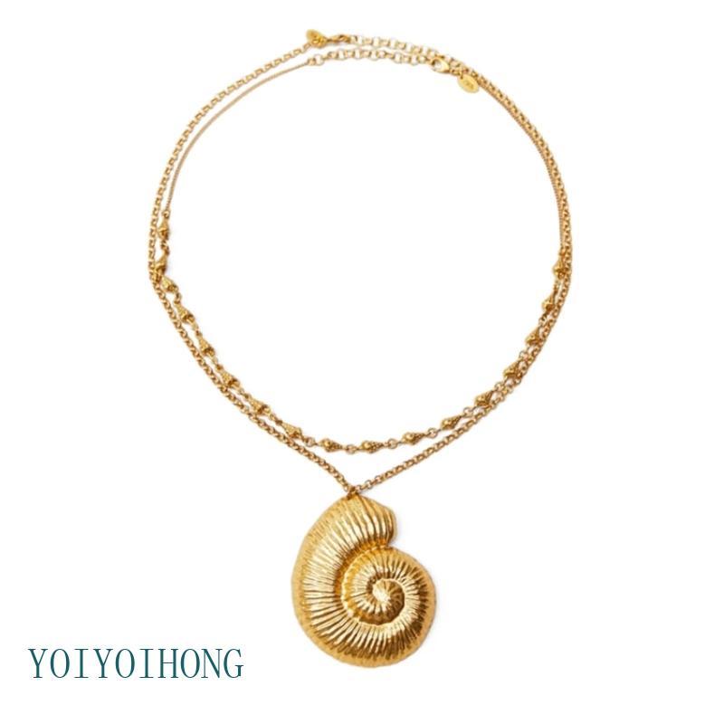 YOI Gold สี 2 ชั้น Conch จี้สร้อยคอผู้หญิง Egirls y2k คอเครื่องประดับ Clavicle Chain แฟชั่นเกาหลี Pa