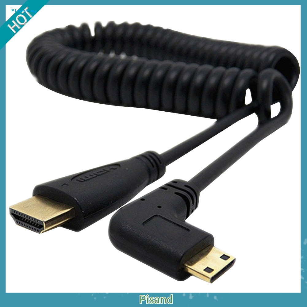 Pisand Mini HDMI เข้ากันได้กับ HDMI ชาย 90 องศามุมขวาอะแดปเตอร์สายสปริงสําหรับ SLR PC