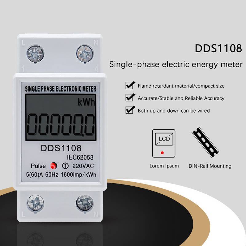 (ใหม่) 60A DDS1108 จอแสดงผล LCD Digital Single Phase Energy Meter พร้อม Balight Single Phase Energy 