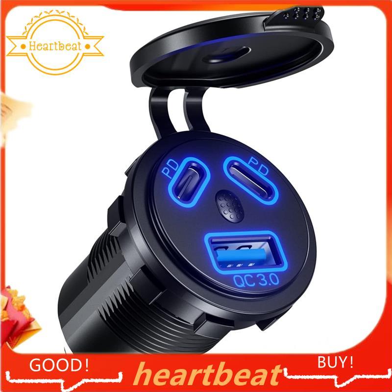 12V USB Socket Car Charger, 108W Fast 3-Port PD3.0 และ QC3.0 USB C Sockets, เหมาะสําหรับแหล่งจ่ายไฟ 