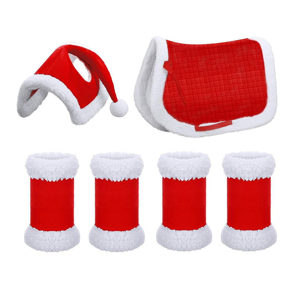 6 ชิ้นคริสต์มาส Santa หมวกขา Wraps Western Saddle Pad Faux Fur Trim อเนกประสงค์สําหรับคริสต์มาส Hors