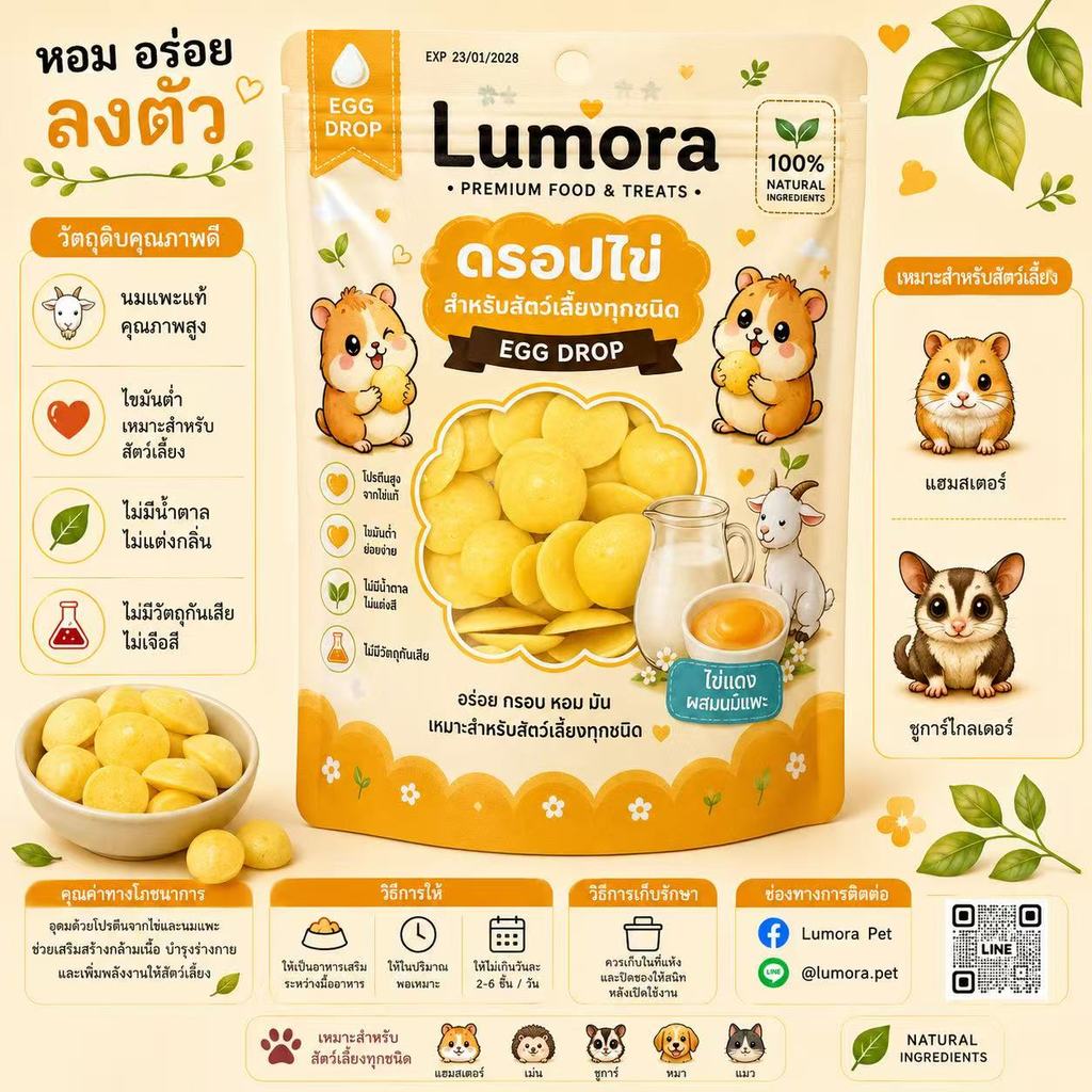 Lumora ขนมดรอปไข่ รสดั้งเดิม 20g สัตว์เลี้ยงแฮมสเตอร์
