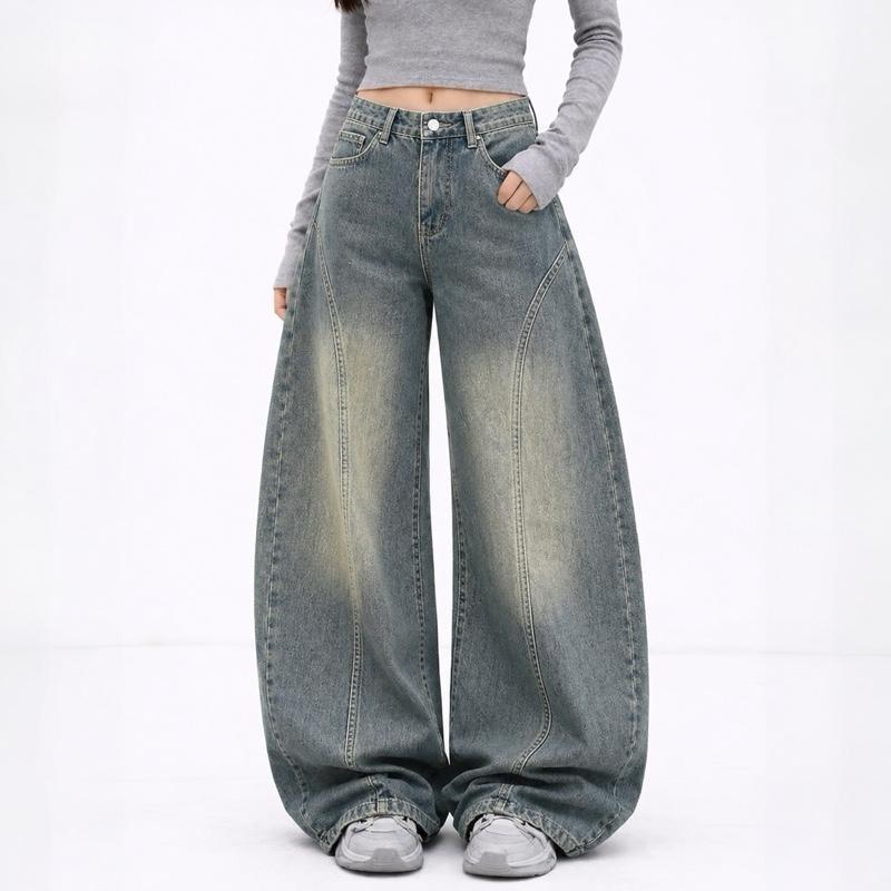 JINJEANS-443 | (XS-6XL) jinjeans กางเกงยีนส์ทรงหลวม barrel baggy jeans สีสนิม เอวสูง
