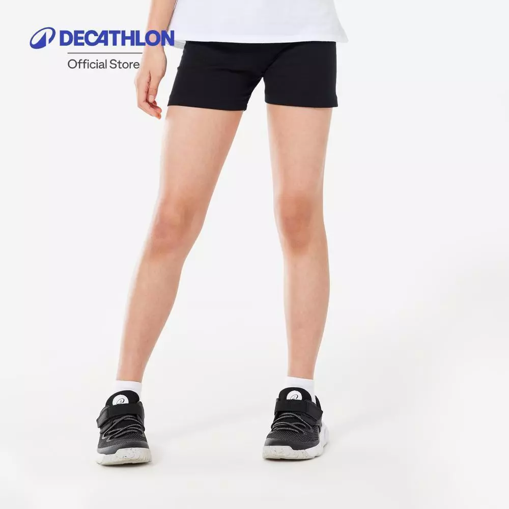 Decathlon Girls' Sport Shorts Black - Cotton Shorts กางเกงขาสั้นผ้าฝ้ายเด็กผู้หญิงใส่ทำกิจกรรมได้ทุกประเภท - Black