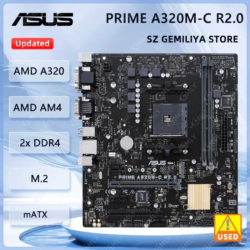 ASUS PRIME A320M-C R2.0 เมนบอร์ด AM4 A320M DDR4 32GB M.2รองรับRyzen 5 5600 Ryzen 5700/2600 Ryzen 7 3