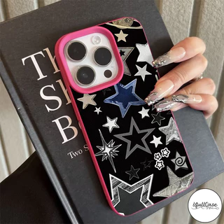 เคสไอโฟน16สำหรับIPhone 15 17 air 13 11 16 12 14 Pro Max 15 14 Plus XR XS Xเคสลายหนัง ลายดาวสุดเท่ ขอบสีสัน ป้องกันกระแทก