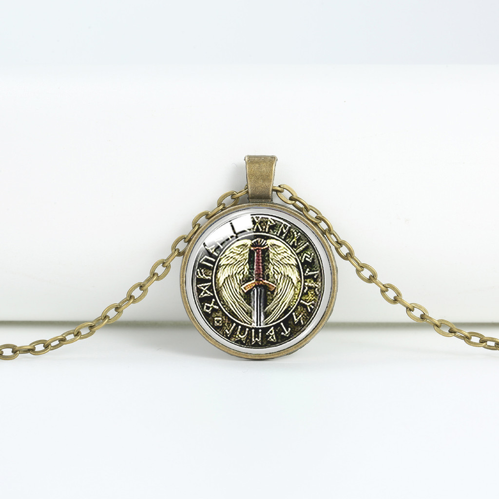 Viking Vegvisir Compass Necklace Bronze Chain Retro Nordic Style Niche Collection Jewelry