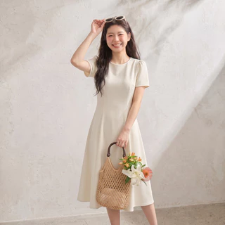 ชุดเดรสสไตล์เกาหลี มินิมอล เดรสยาวคอกลมทรงเอ พรางหุ่นสวย ใส่เที่ยวคาเฟ่ ใส่ทำงาน ลุคลูกคุณหนู เรียบหรูดูแพง พร้อมส่ง