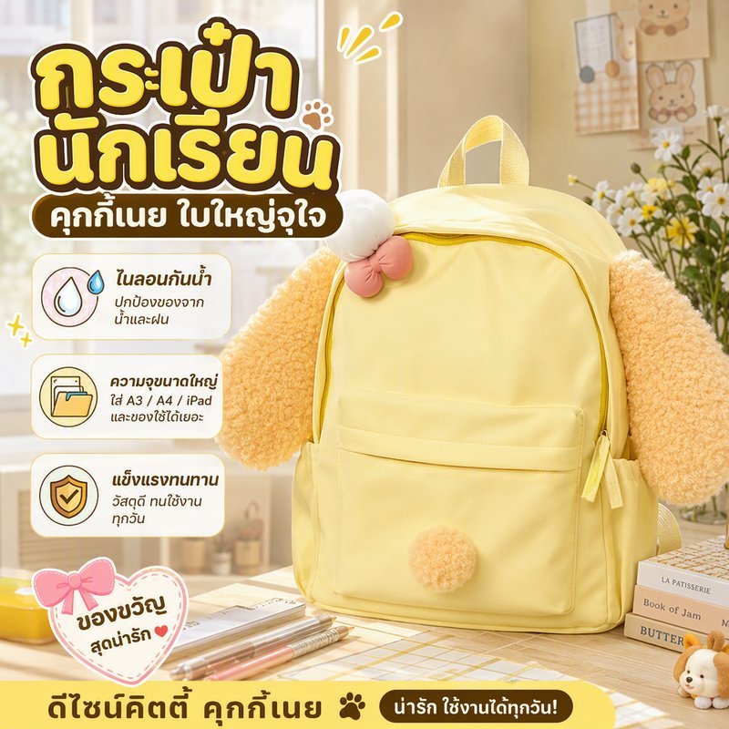 กระเป๋าเป้นักเรียน ไนลอนกันน้ำ ความจุใหญ่ ใส่แฟ้ม A3 A4 iPad กันคราบ ทนทาน