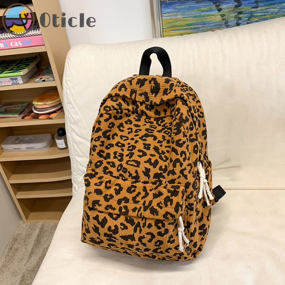 Corduroy Leopard Backpack Casual Laptop Backpack Large Capacity Fashion Stylish Shoulder Backpack Tr