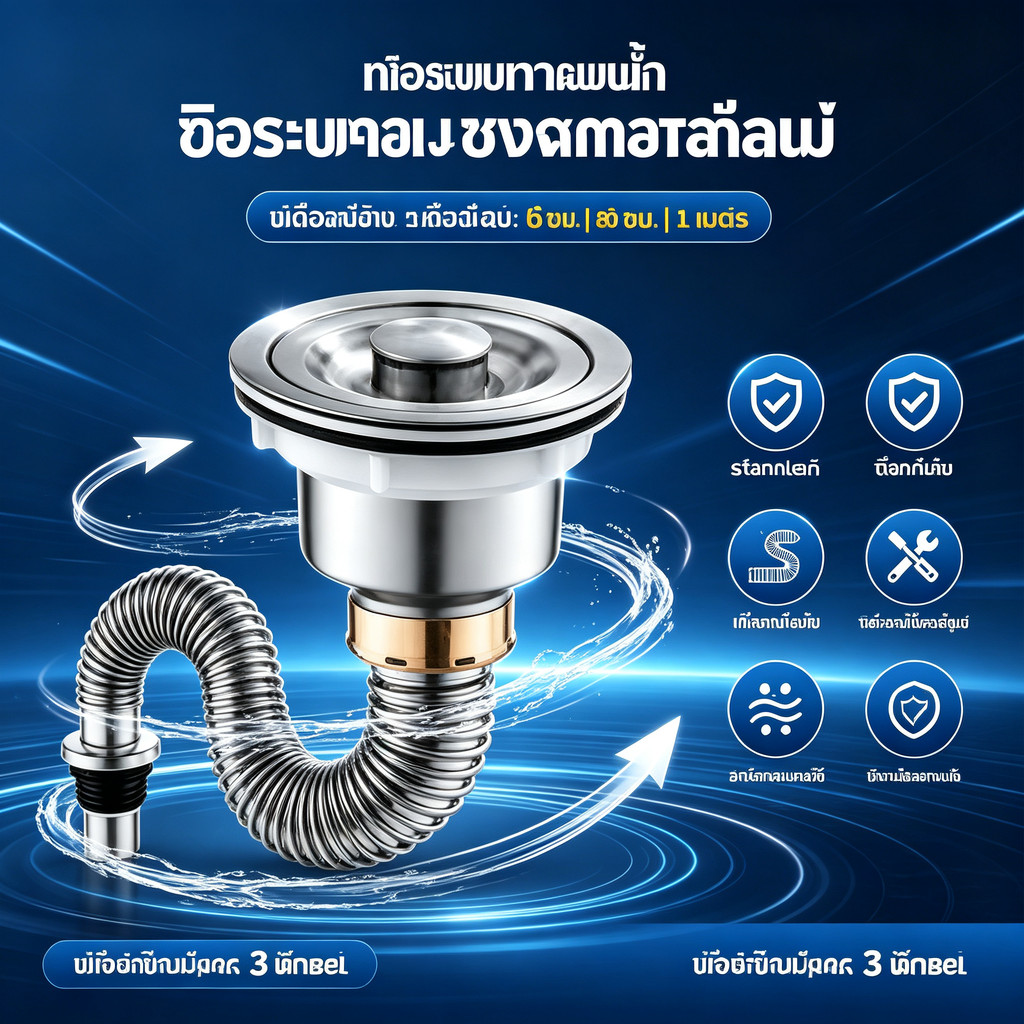 ท่อน้ําทิ้งอ่างล้างจาน สะดืออ่างล้างจาน แบบครบชุด ทนต่ออุณหภูมิสูง ระงับกลิ่น การควบคุมศัตรูพืช