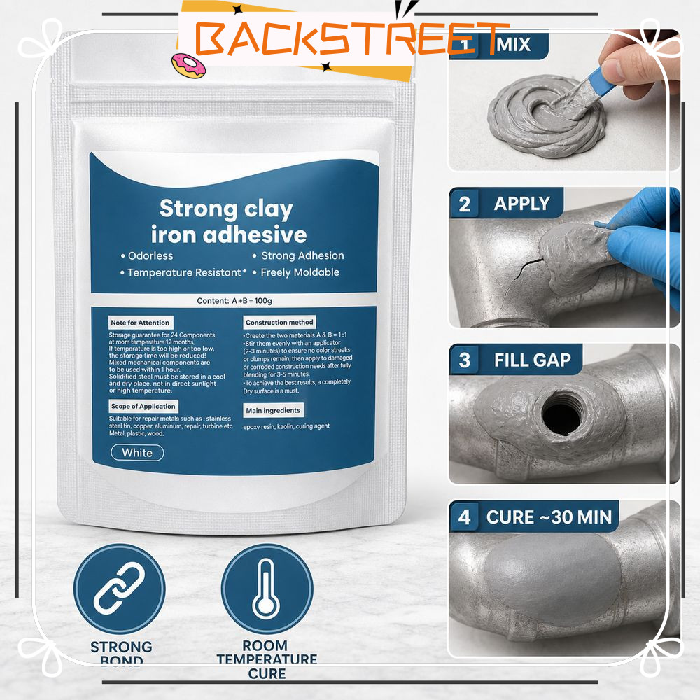 BACKSTAGE Metal Repair Putty, Strong Bond White Iron Repair Putty, Hole Filling AB Repair Putty Cast