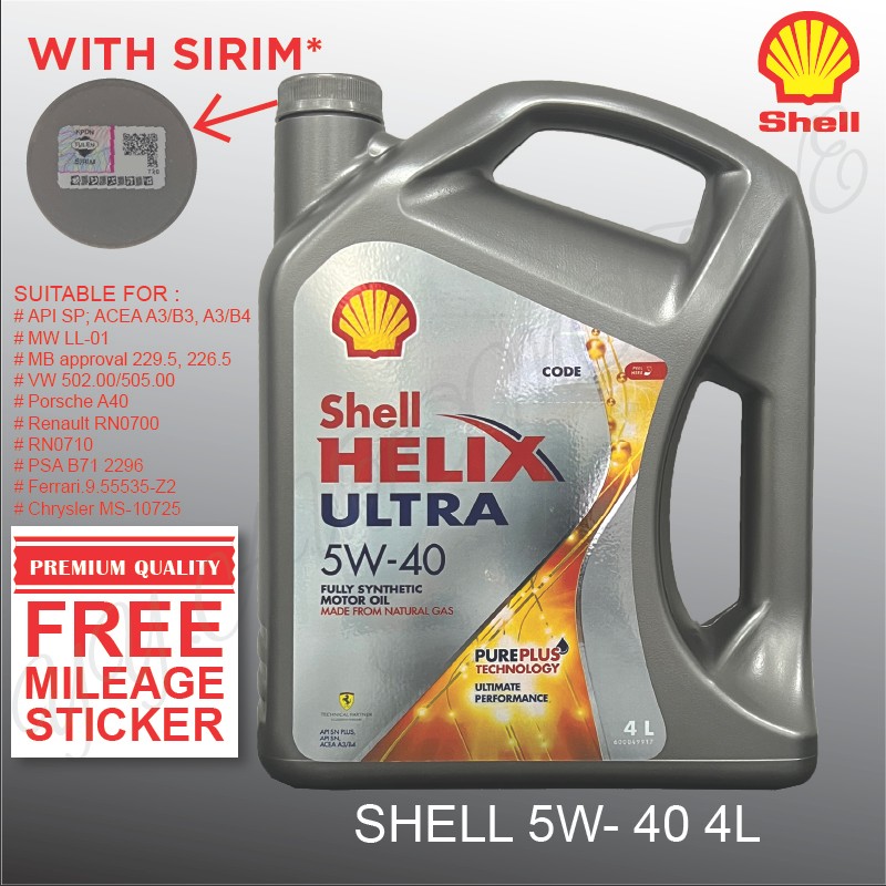 SHELL FULLY HELIX ULTRA 5W40 SYNTHETIC ENGINE OIL 4L PROTON HYUNDAI KIA MAZDA HONDA NISSAN 5W-40 5W 