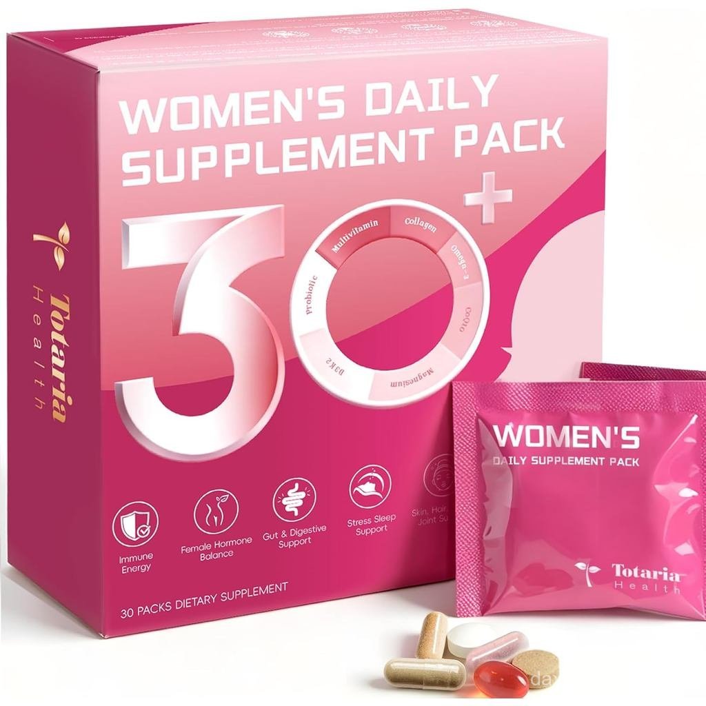 Totaria วิตามินรวมสตรี บรรจุวิตามิน A, B, C, D3, E, K2, ไบโอติน, คอลลาเจน, Ashwagda, Omega-3, โปรไบโ