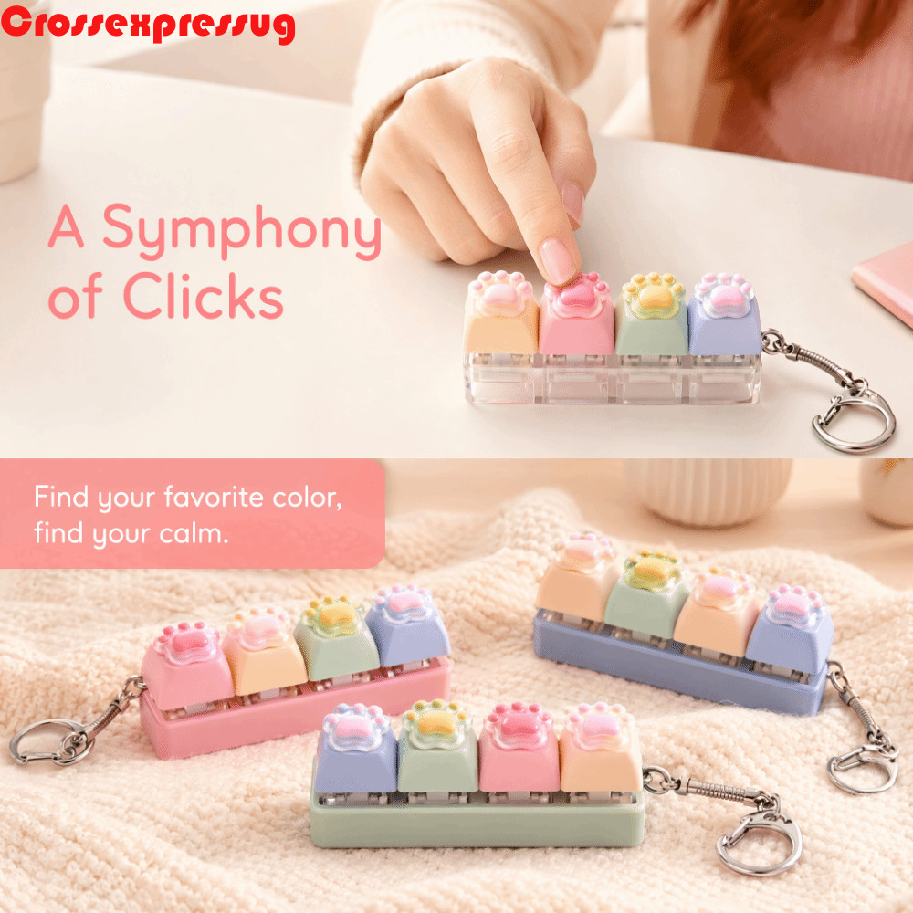 VORTEX Cats Paw Keyboard Fidget Toy, Backpack Pendant Smooth Texture Cat Paw Squishy พวงกุญแจ, การ์ต