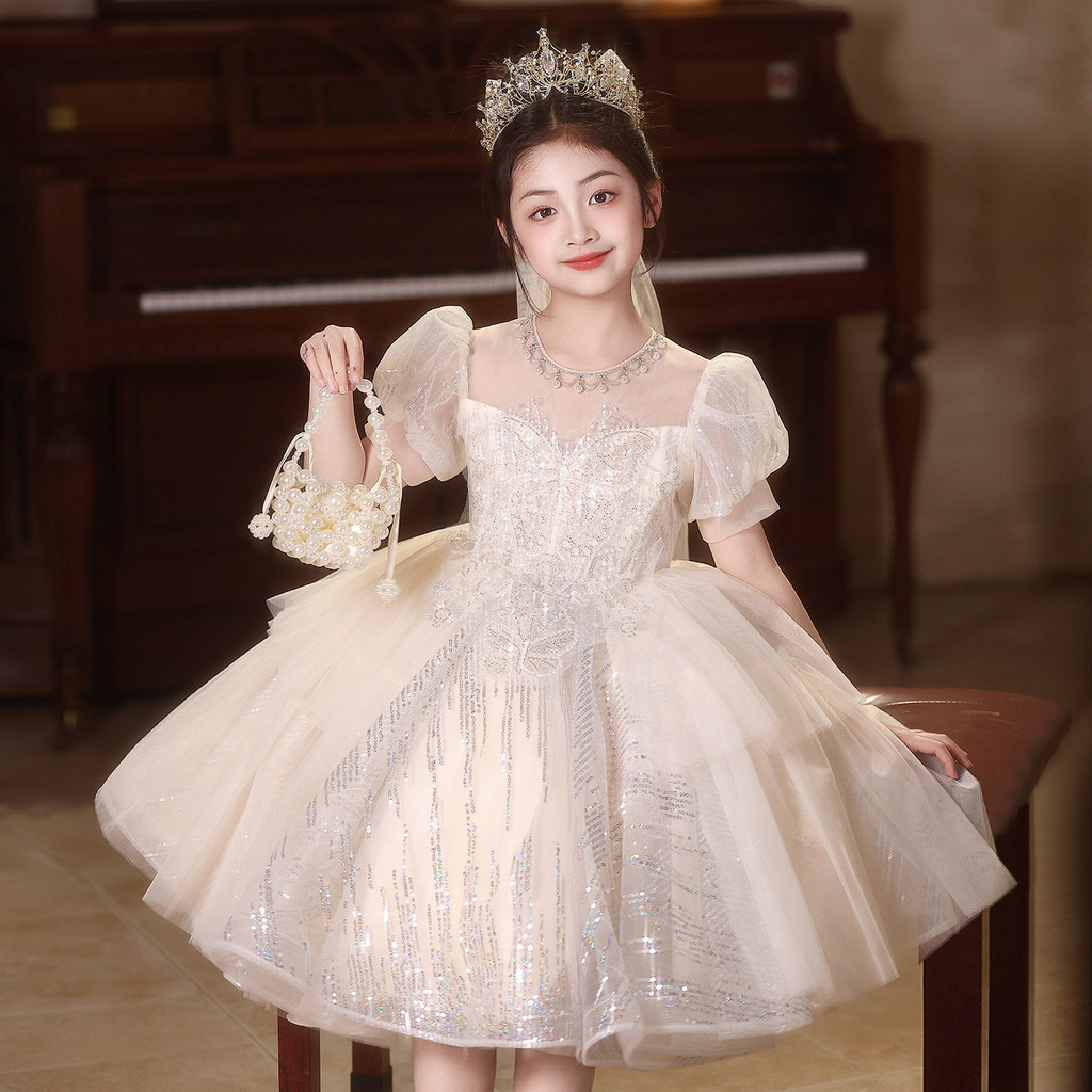 สาวแต่งตัวระดับไฮเอนด์แสงหรูหราระดับไฮเอนด์โฮสต์เด็กวันเกิดที่สวยงามชุดเจ้าหญิงเปียโนประสิทธิภาพเครื