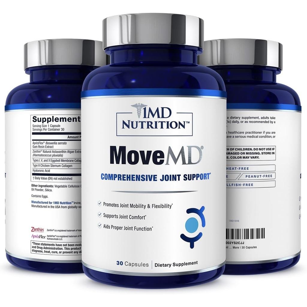 1MD Nutrition MoveMD - ผลิตภัณฑ์เสริมอาหารเพื่อสุขภาพสําหรับ Joint Discomfort & port - ยาเม็ดคอลลาเจ