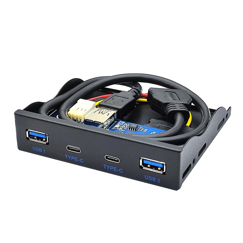 ภายใน 3.5" Floppy Bay/5.25 "Optical Bay แผงด้านหน้า, Type-E ถึง Dual USB-C และ Dual USB-A 10Gbps อะแ