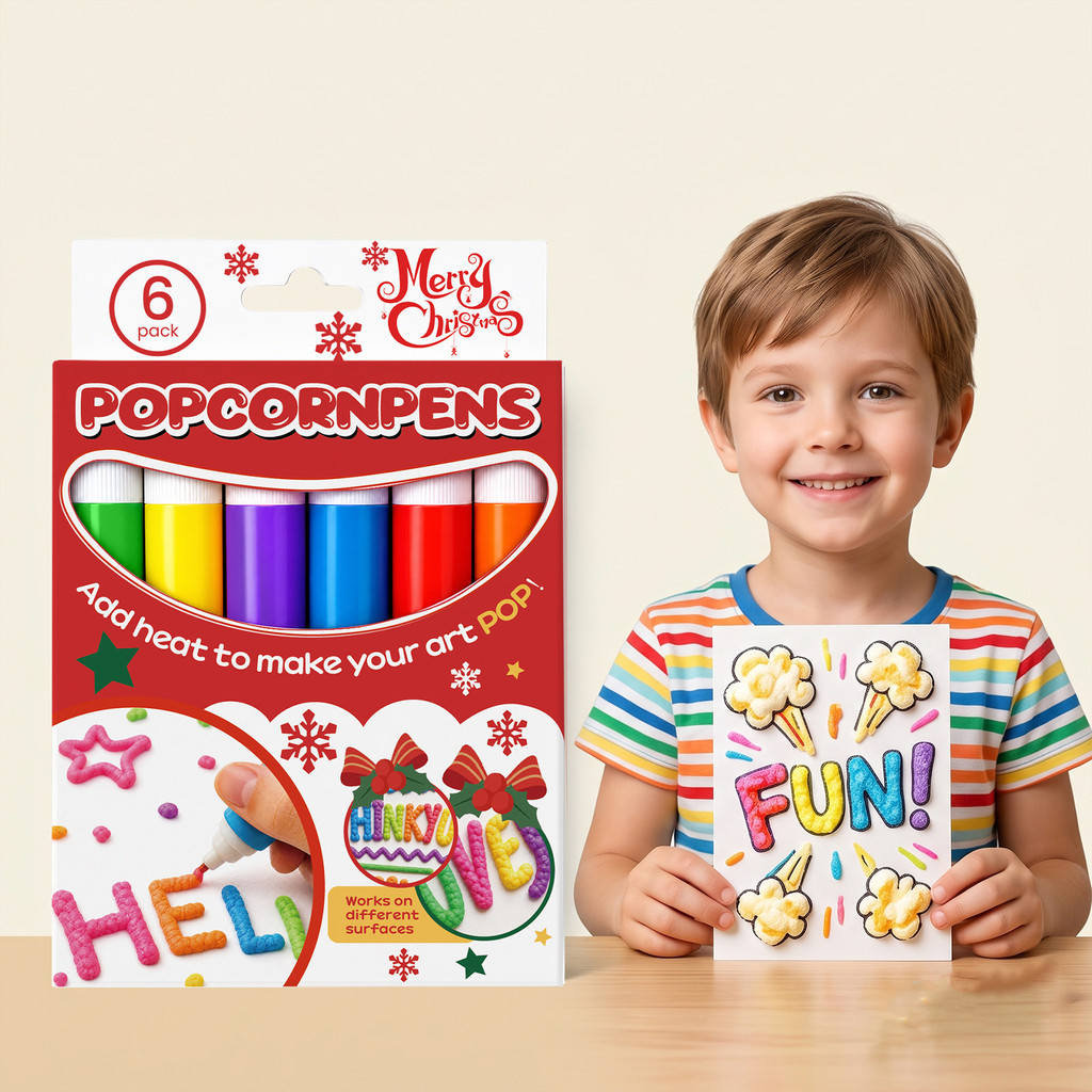 6/12 ชิ้น Popcorn DIY Puffy Pens – ชุดวาดภาพศิลปะ 3D ขยายความร้อน