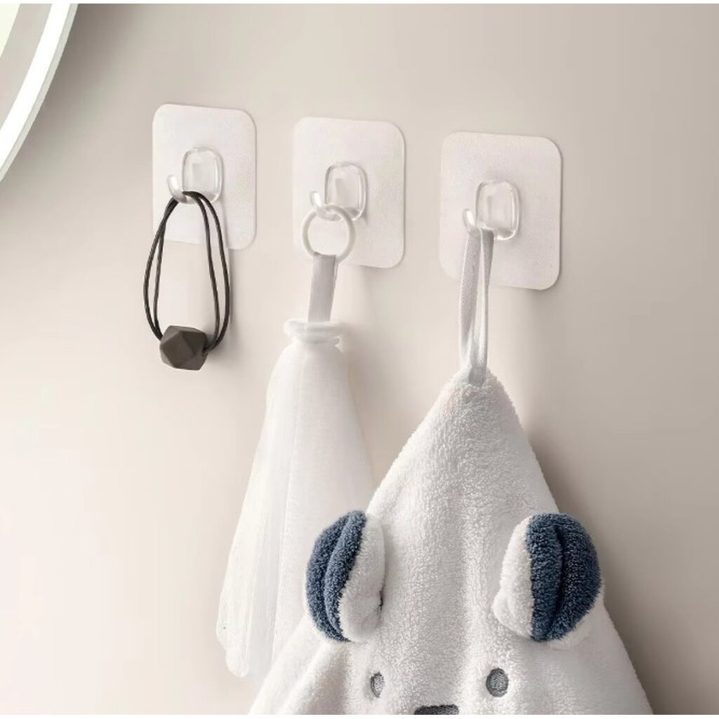 Omocha | Clear Adhesive Hooks 10 ชิ้น ตะขอใสติดผนัง ตะขอแขวนของ แบบกาว ไม่ต้องเจาะ
