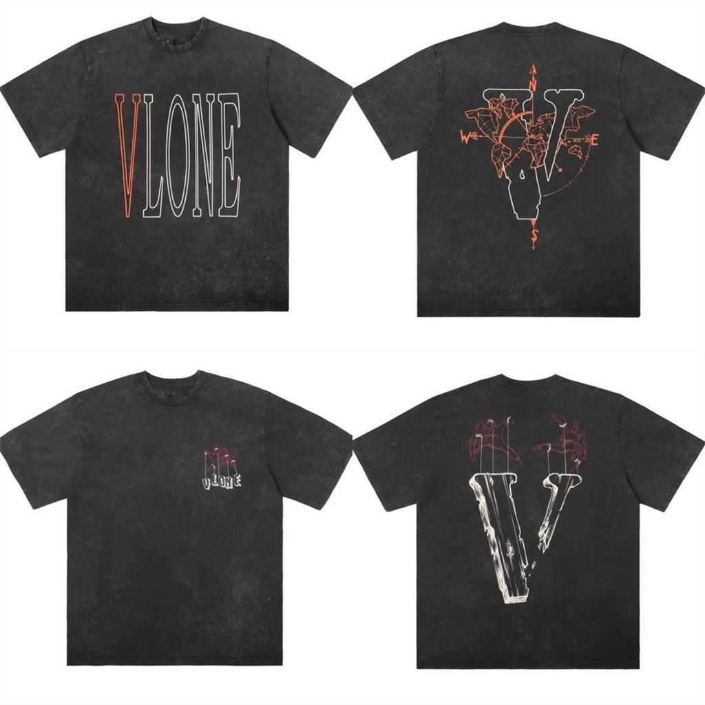 New Street Trendy VLONE Retro Washed Short Sleeve Vintage T-shirt for Men and Women Couple, Loose Th