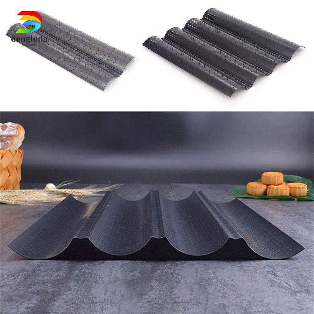 DENGLONG ถาดอบ Baguette, แม่พิมพ์ Baguette แบบคลื่น Nonstick, Bakeware French Bread Toast 2/4 Groove