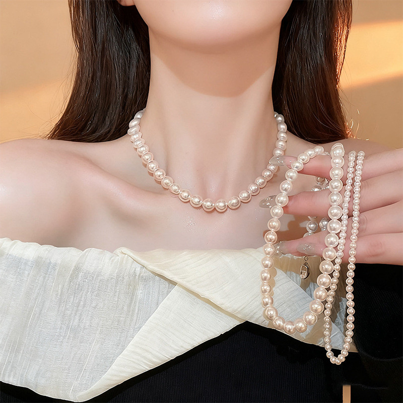 Shijia สร้อยคอมุกเทียมหัวเข็มขัด Ingot หรูหรา Niche High-End Stacking fever Clavicle Chain หญิง