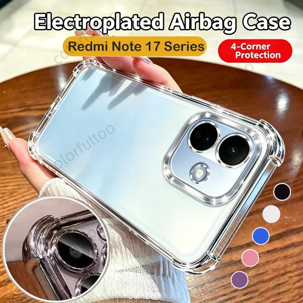 ชุบสแควร์ Soft Clear สําหรับ Redmi หมายเหตุ 17 Pro Max 17ProMax Note17Pro 5G 4G 2026 กันกระแทกไฟฟ้าสี่มุมเคสโทรศัพท์ Anti-fall กันชนซิลิโคนปกหลัง