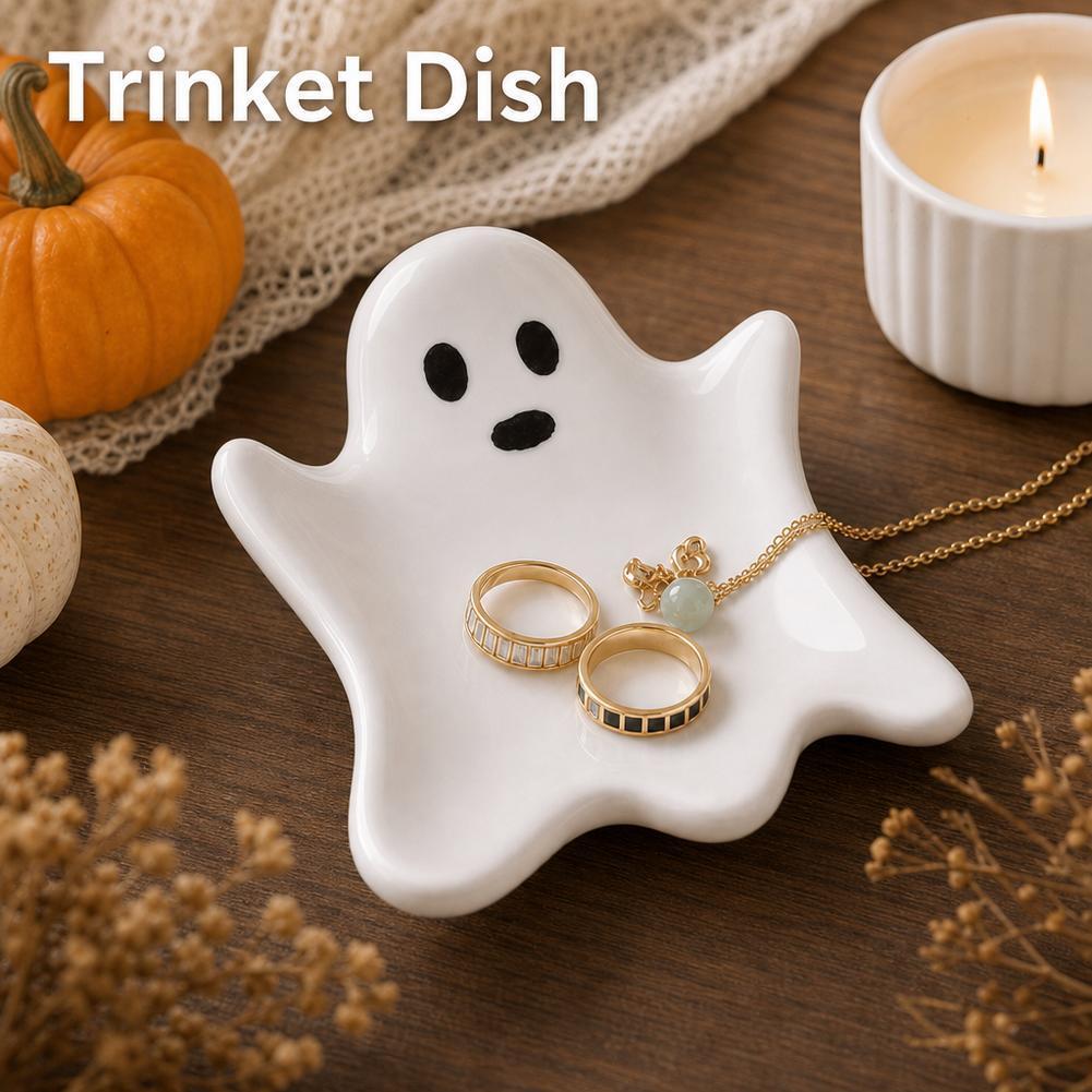 Ghost รูปเซรามิค Trinket จาน 13.2 ซม.สําหรับแหวนเครื่องประดับ Candy เสิร์ฟหรือโต๊ะ N7t5