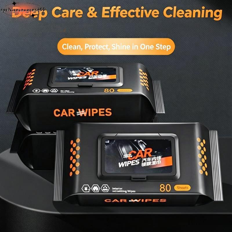 SPING 80 ชิ้นภายในรถผ้าเช็ดทําความสะอาด Multi-function Stain Remover สําหรับแดชบอร์ดที่นั่งหนัง Auto Care อุปกรณ์ DDC