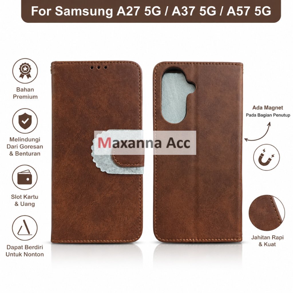 [MAXNA] กระเป๋าสตางค์หนังแบบฝาพับ Samsung A27 5G A37 5G A57 5G Case Wallet Premium Card Slot