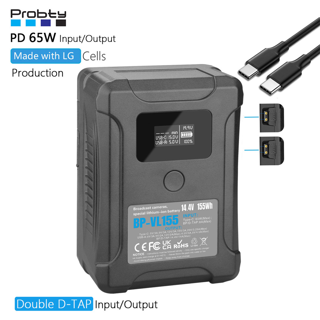 BP-VL155 V Mount Battery/V Lock Battery พร้อมอินพุต Type-C/D-TAP/เอาต์พุตสําหรับ Sony HDCAM, XDCAM, 