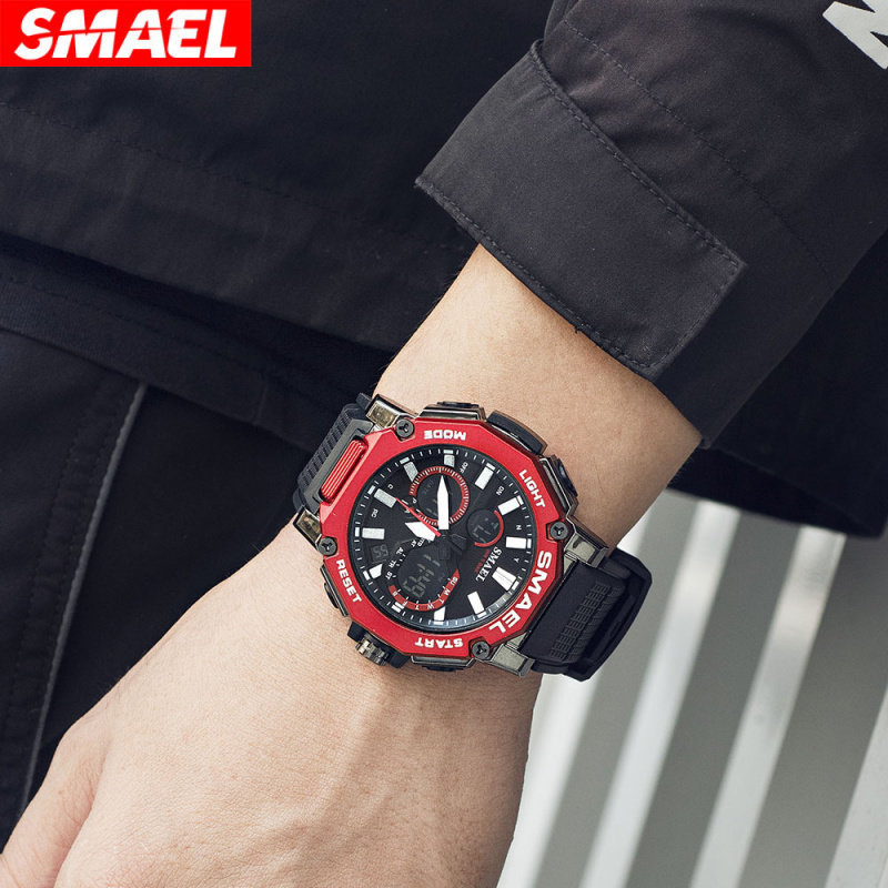 SMAEL SMAEL All-Match นาฬิกาข้อมือนาฬิกาควอตซ์ผู้ชาย Multi-Function Dual Display กันน้ํานักเรียนกีฬา