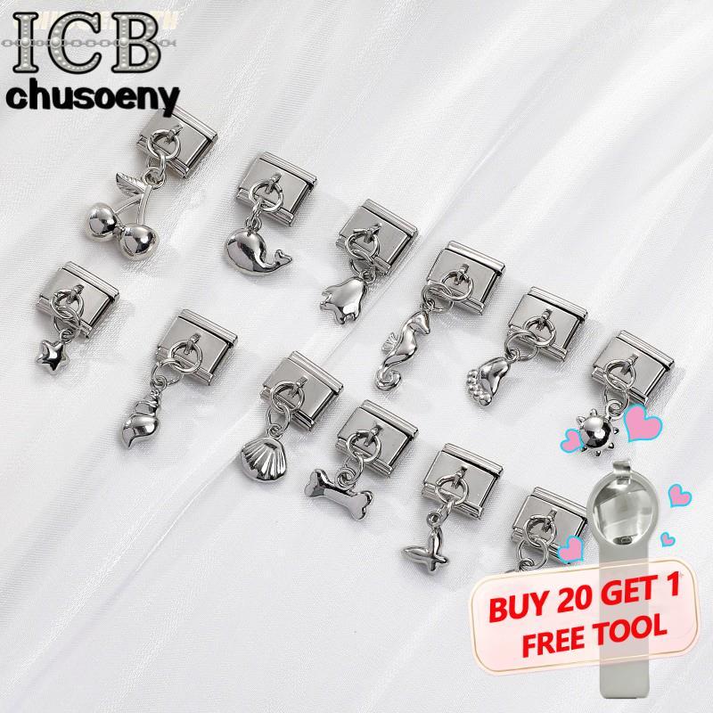Sliver Sea จี้อิตาเลียน charm สร้อยข้อมือสแตนเลส 9 มม. DIY ตกแต่งบุคลิกภาพ