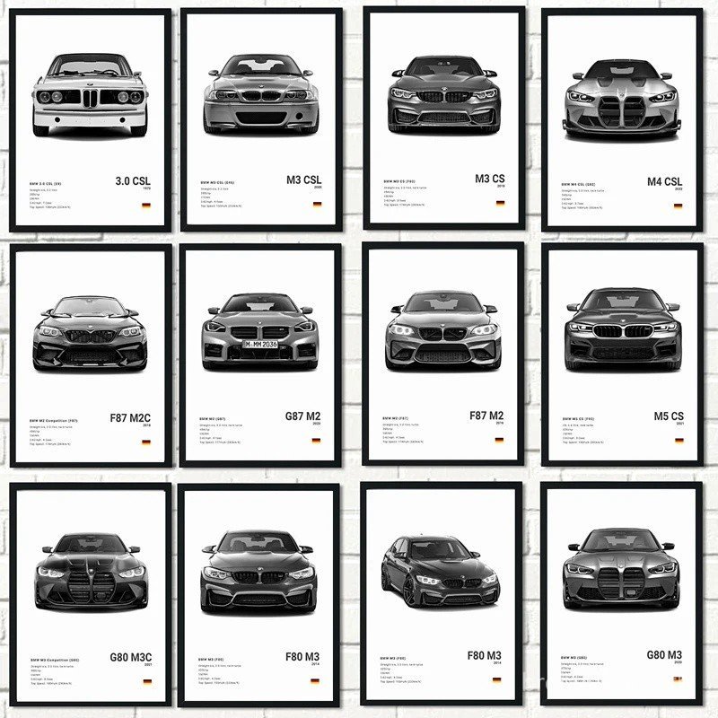 รถยนต์ที่มีชื่อเสียง M5 CS G80 M3 ผ้าใบ Wall Art พิมพ์โปสเตอร์ M3 CSL E36 E39 ตกแต่งภาพจิตรกรรมฝาผนั