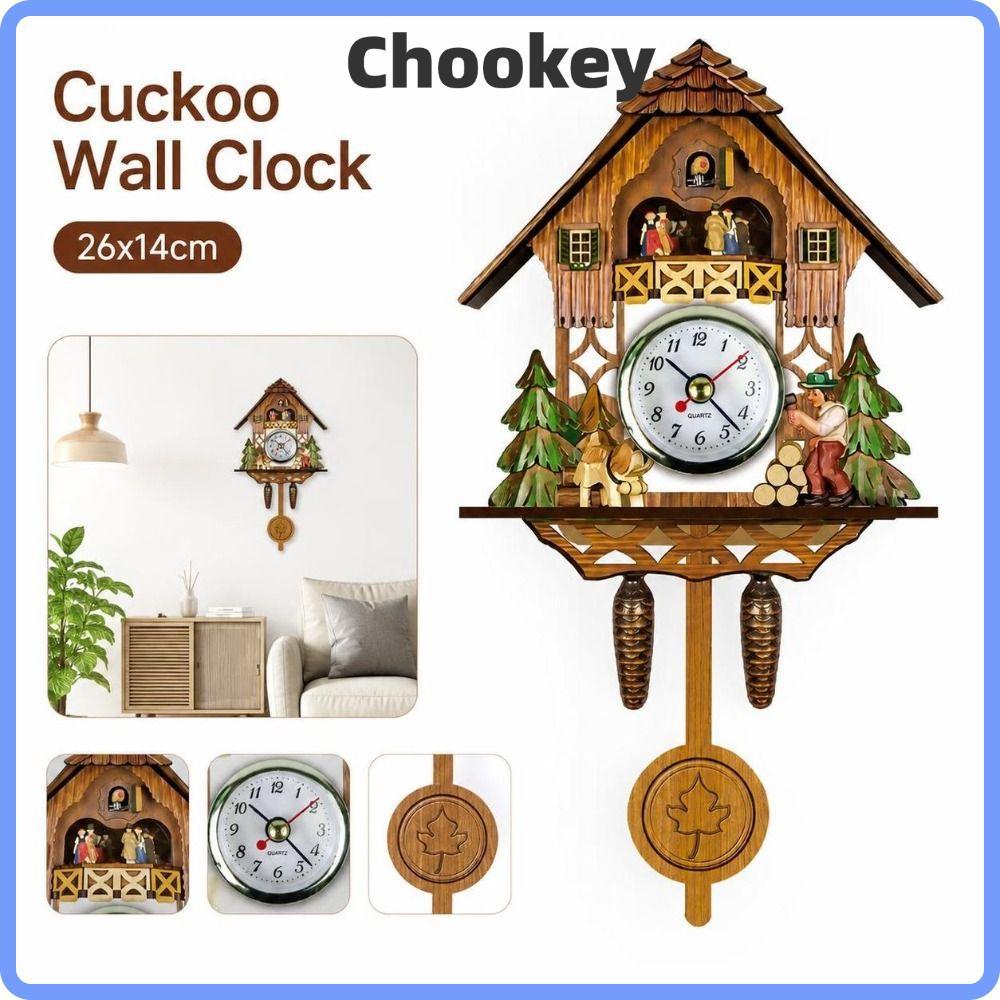 CHOOKMY Cuckoo Wall Clock, Wooden Non Hourly Chime Wooden Cuckoo Clock, Retro Cuckoo Style Wall Moun