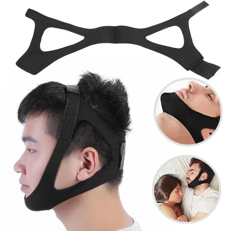 【QJ】ปรับ Anti Snoring Sleep Apnea เข็มขัดสามเหลี่ยมแถบคาดศีรษะ Chin Jaw สายคล้องคอ Unisex แถบคาดศีรษ