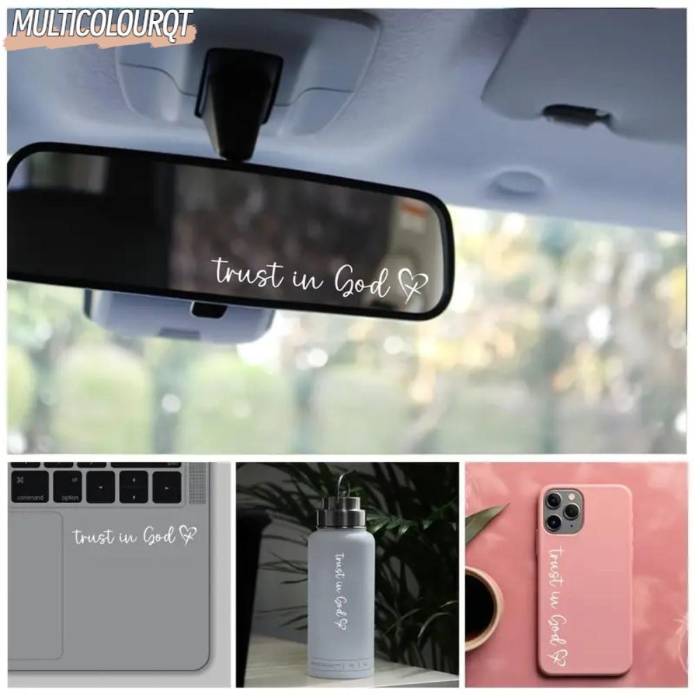 MULTICOLOURQT 3pcs Car Decals, Self-Adhesive Bible Verse Mirror Stickers, Cute Hearts Design Faith-B