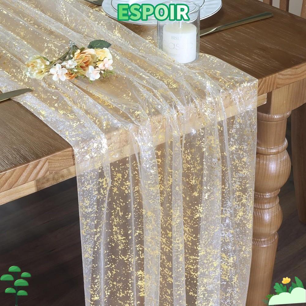 IESPOIRHA Sheer Table Runner, Soft Sheer Table Runner,ตกแต่งเมทัลลิคฟอยล์Tulle Table Runner Home Par