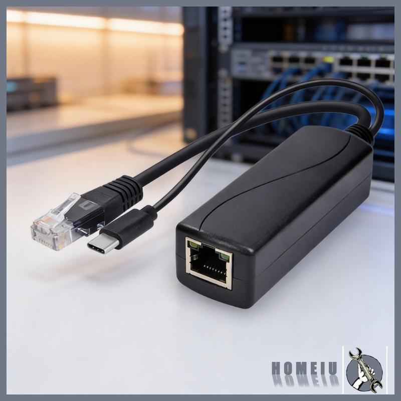 HOMEIU RJ45 to Type C 5V Splitter for Camera Support and Desk Cabling Use