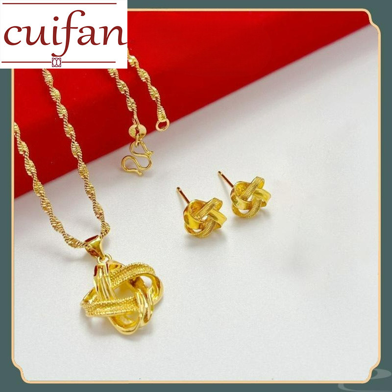 COD Original 18k Saudi gold pawnable Nasasangla 99.99% Ruyi ต่างหูสร้อยคอชุดสําหรับของขวัญผู้หญิง 18